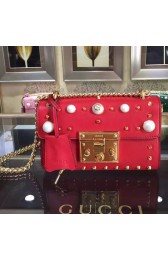 Gucci Padlock Studded Leather Shoulder Bag Red 432182 VS09064