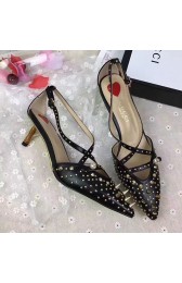 Gucci Studded Leather Mid-heel Pump Black 452865 VS01506