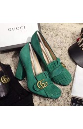 Gucci Suede Fringe Pump Green 408206 VS02947