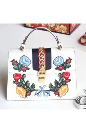 Gucci Sylvie Embroidered Leather Top Handle Bag White 431665 VS05874