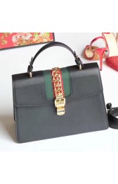 Gucci Sylvie Leather Top Handle Bag Black 431665 VS08804