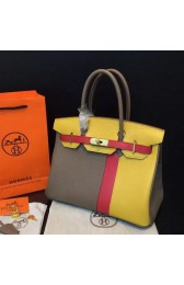 Hermes Birkin 35CM Tote Bag Litchi Leather HB35TT Blue&Grey&Red VS03813