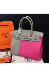 Hermes Birkin 35CM Tote Bag Litchi Leather HB35TT Rose&Grey VS01187