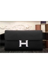 Hermes Constance Long Wallets Original Leather HA909 Black VS07369