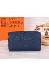 Hermes Grainy Leather Clutch H6001 Blue VS03394
