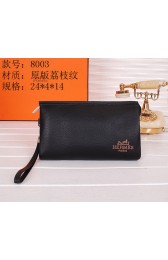 Hermes Grainy Leather Clutch H8003 Black VS02122