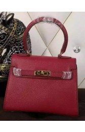 Hermes Kelly 20cm Tote Bag Litchi Leather K20 Burgundy VS07021