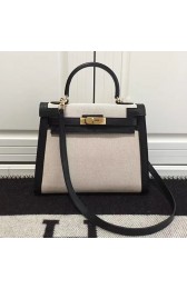 Hermes Kelly 28 Tote Bag in White and Black Canvas HC1210 VS05477