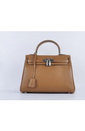 Hermes Kelly 28cm Shoulder Bags Wheat Grainy Leather Silver VS01259