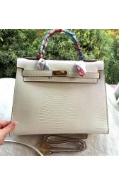 Hermes Kelly 32cm Shoulder Bag Lizard Leather K32LI OffWhite VS06791