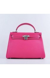 Hermes Kelly 32cm Shoulder Bags Rosy Grainy Leather Silver VS01096