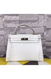 Hermes Kelly 32cm Tote Bag White Crocodile Leather K06221 VS08597
