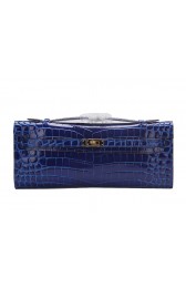 Hermes Kelly Clutch Bag Croco Leather K1002 Blue VS03565