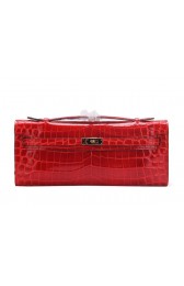 Hermes Kelly Clutch Bag Croco Leather K1002 Red VS02702