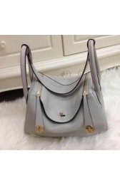 Hermes Lindy 30CM Grey Leather Shoulder Bag HLD30 Gold VS08657