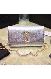 High Imitation Medium Monogram Saint Laurent Tassel Satchel in Silver Metallic Leather 354021 VS01390