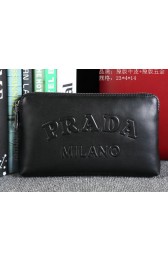 High Imitation Prada Calfskin Leather Clutch P60112 Black VS07122