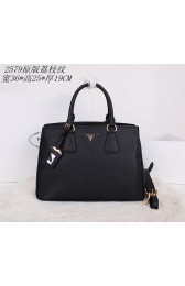 High Imitation Prada Grainy Leather Tote Bag BN2579 Black VS05178