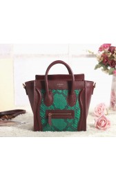 High Quality Imitation Celine Nao Luggage 3309 in Wine Red Original Leather with Green Real Snakeskin Yi VS04812