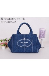 High Quality Prada Logo Printed Mudium Canvas Denim Tote Bag B1872 Blue VS07379