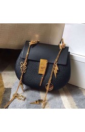 Hot Knockoff Chloe Drew Textured-leather Shoulder Bag Black 290980 VS02128