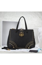 Hot Prada Saffiano Leather Woman Tote Bag LSS 2752 in Black with Gold Hardware VS02216