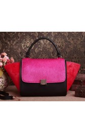 Imitation 1:1 Celine mini Trapeze Top Handle Bag Horse Hair 3342S Rose&Black&Red VS07117