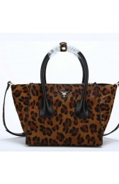 Imitation 2013 Newest Prada Original Horsehair with Leopard print Tote Bag BN2625 Coffee LH VS07762