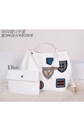 Imitation Best Christian Dior Badge Leather Tote Bag D0312 White VS02447