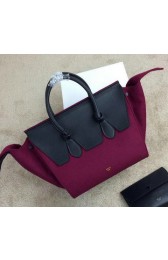 Imitation Celine Tie Top Handle Bag Flannelette Leather 98314 Rose&Black VS03108