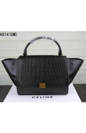 Imitation Celine Trapeze Bag Croco Leather C3342 Black VS09585