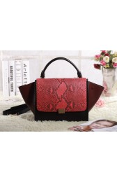 Imitation Celine Trapeze tote Bag 3342 in Red Snakeskin with Black Wine Red Original Leather VS09057