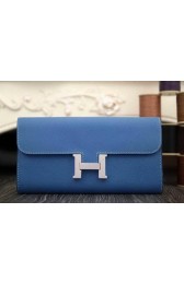 Imitation Cheap Hermes Constance Long Wallets Original Leather HA909 Blue VS05447