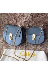 Imitation Chloe Drew Calf and Suede Shoulder Bag Blue 151060 VS05817