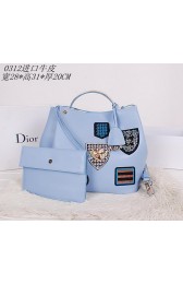 Imitation Christian Dior Badge Leather Tote Bag D0312 SkyBlue VS09233