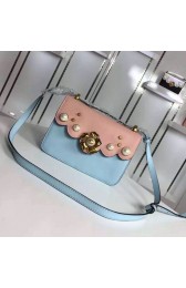 Imitation Gucci Bow Pearl Studs Shoulder Bag Pink and Blue 496325 VS07073