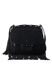 Imitation Gucci Nouveau Fringe Suede Leather Shoulder Bag 347102 Black VS06473