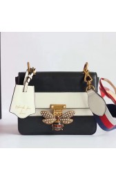 Imitation Gucci Queen Margaret Leather Shoulder Bag Black&White 476542 VS08088