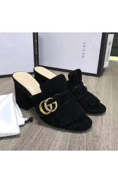 Imitation Gucci Suede Mid-heel Slide Black 453495 VS00985