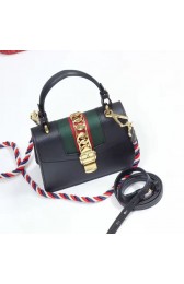 Imitation Gucci Sylvie Leather Mini Bag Black 470270 VS05378