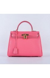 Imitation Hermes Kelly 28cm Shoulder Bags Rosy Grainy Leather Gold VS09810