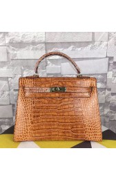 Imitation High Quality Hermes Kelly 32cm Tote Bag Light Brown Crocodile Leather K06221 VS03914