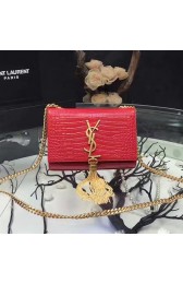Imitation High Quality Saint Laurent Small Kate Monogram Tassel Croco Leather Shoulder Bag Red Y121220 VS01869