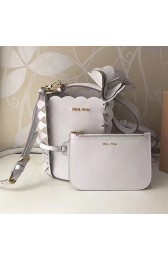 Imitation Miu Miu Original Calf Leather Bucket Bag White 5BE012 VS08476