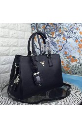 Imitation Prada Litchi Leather Double Tote Bag Black BN2970 VS05710