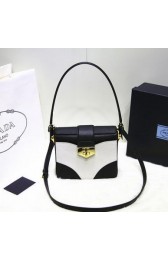 Imitation Prada Original Leather Flap Bag BN2776 White&Black VS05096