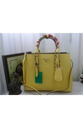 Imitation Prada Original Twin Saffiano Leather Cuir Tote BN2820 in Lemon Yellow with Gold Hardware JJ VS08068