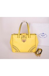 Imitation Prada Saffiano Leather Tote With Metal Studs Bag B2752M Yellow VS02237