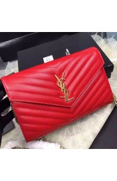 Imitation Saint Laurent Chain Wallet In Red Grain De Poudre Textured Matelasse Leather 377828 VS04783