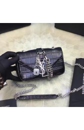 Imitation Saint Laurent Small Chain Purse in Black Croco Leather 201140 VS08767